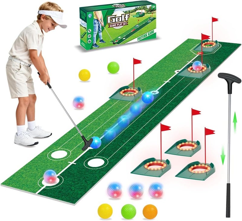 VATOS Golf Putting Set for Kids - Light up Golf Game Toys with Putting Mat, Putter, 3 Holes & 6 Balls (3 Glow), Indoor Outdoor Yard Golfs Game Sports Toys, Birthday Gifts for Boys Girls Kids 3-8 - Image 1